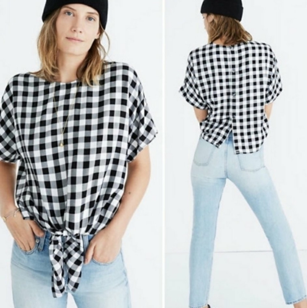 MADEWELL Buffalo Plaid Back Button Blouse EUC sz S